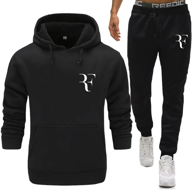 Conjunto de Moletom para Academia Masculino para Corrida Peças de Cabolsas e Calças para Treinamento de Academia Conjunto de 2 Roger Federer