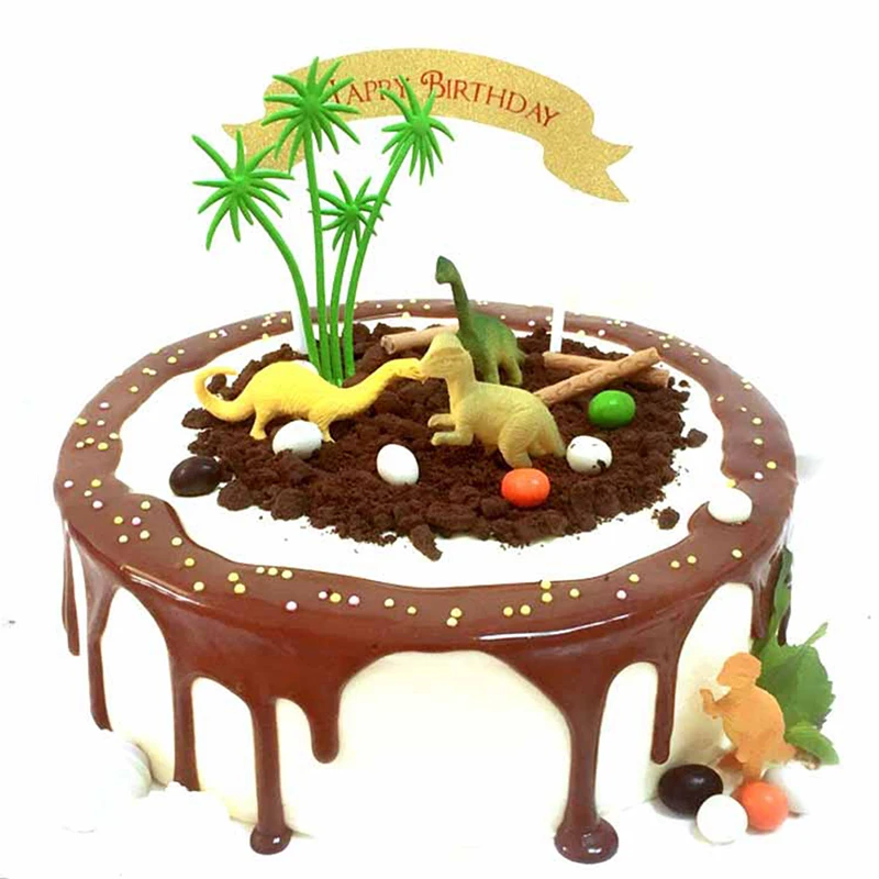 16pcs/Set DIY Cake Topper Jungle Dinosaur Ornaments Cake Baking Decor Kids To.ec