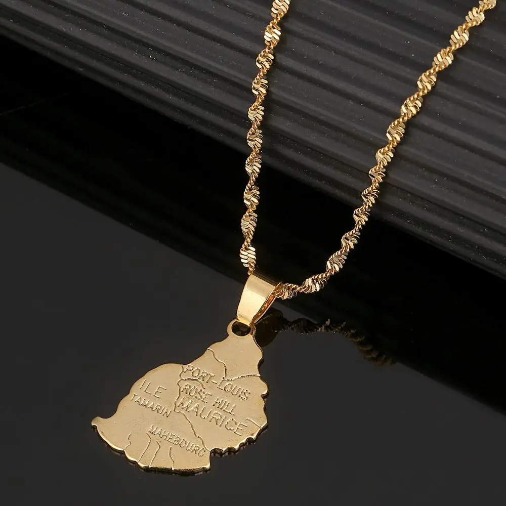 Gold Color Ile Maurice Map Pendant Necklace The Republic of Mauritius Map Charm Jewelry 5