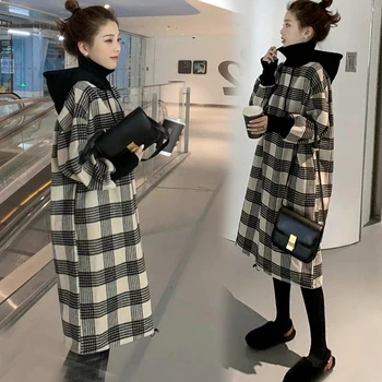 

Long Sleeve Women's Dress Fashion Hoodie Loose Style Coats Plus Size Pullover Design For Young Girls And Students Plaid Pattern