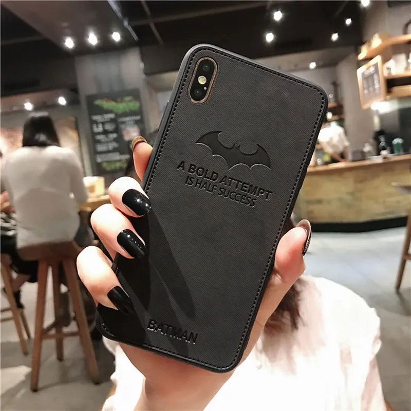 Мягкий тканевый художественный кожаный чехол летучая мышь для iphone 11 Pro XS MAX XR X 6 6s 7 8 Plus силиконовый+ кожаный чехол с узором чехол s capa