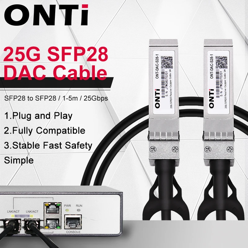 ONTi 25Gb SFP+ DAC Cable 25GBASE-CU Passive Direct Attach Copper Twinax SFP Cable 1M,2M,,3M,5M Support Cisco Ubiquiti Mikrotik