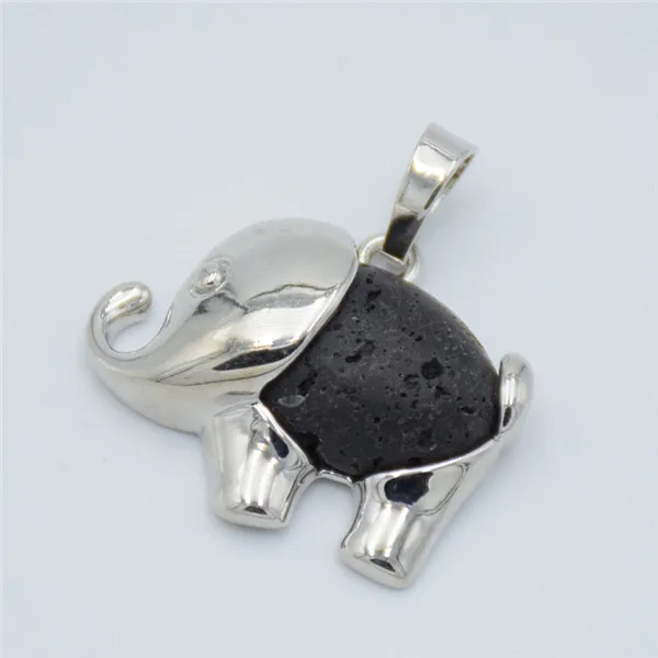 Fashion Silver Color Cute Animal Elephant Natural Stone Crystal Bead Pink Quartzs Tiger Eye Necklace Pendant for Women Men Charm - Окраска металла: Volcanic
