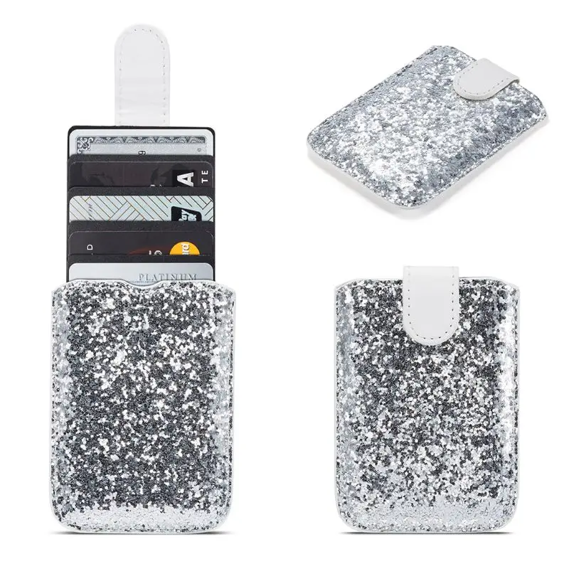 RFID Блокировка 5 тянуть кредитный держатель для карт Универсальный блестки Чехол-бумажник для сотового телефона палка клей A69C