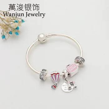 

Wanjun Jewelry 100% 925 Sterling Silver Sweet Travel Bracelet Set Romantic Elegant Hot-air Ballon Gift