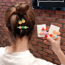 Супер ткань 1 комплект стандартной длины с красочными фруктами Заколки для волос для Для женщин/девочек из ацетатной ткани, в форме цветка заколки аксессуары для волос в Корейском стиле BB зажимы