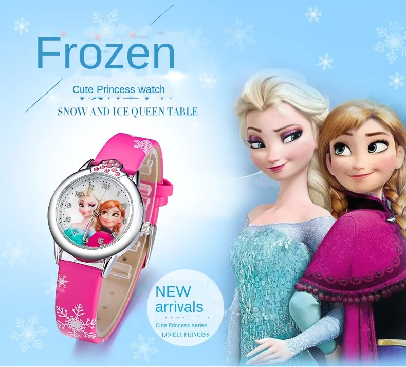 Elsa ver chicas Elsa princesa niños relojes correa de cuero lindo de los niños de dibujos animados relojes de pulsera para regalo para chica niños Relojes