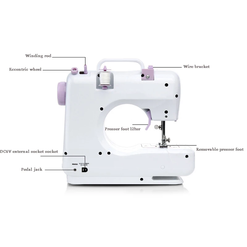 Портативный мини швейной машины электрические с светодиодный свет 12 стежков бытовой двойной Скорость нить починка инструменты