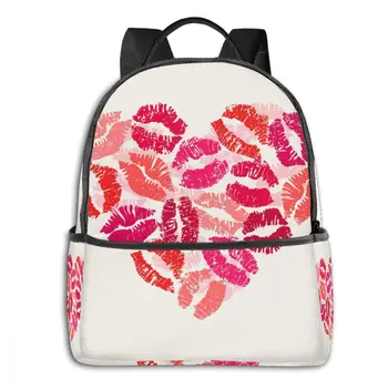 

Heart With Red Lipsticks Prints Backpack Boy Girl School Bag for Teenager Student Shoulder Bag Travel Bag