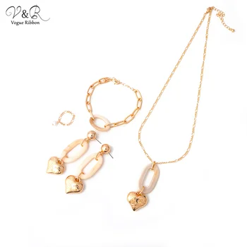 

Diy Package Jewelry Set Necklace Earring Bracelet Ring Set With Gold Chain/ Pearl/ Acrylic/ Glass/ Love Charms 2020 New Trendy