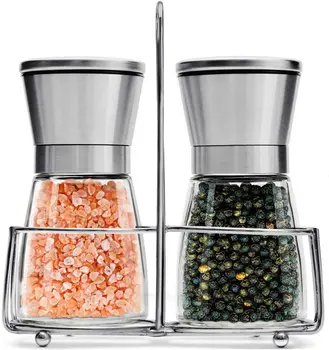 

Salt and Pepper Grinder Set with Stand |Best Salt and Pepper Shakers.Premium Quality Stainless Steel & Glass Perfect for Kitchen