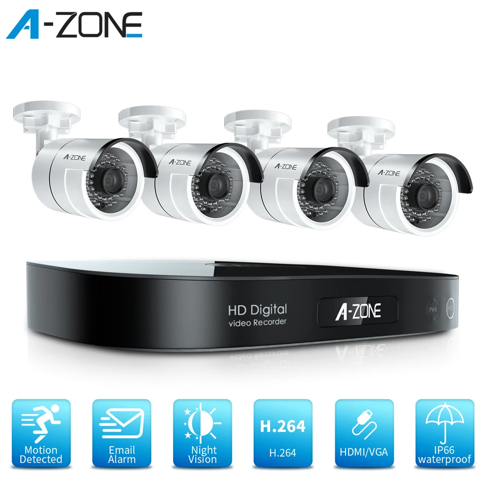 A-ZONE 1080P HD камера видеонаблюдения Система Комплект 8ch 4ch DVR водонепроницаемый датчик движения наружная камера видеонаблюдения системы безопасности