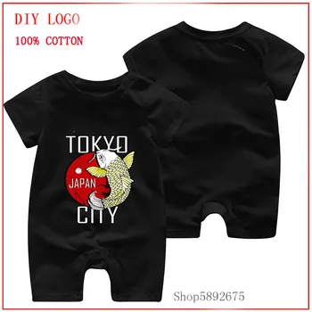 

2020 Summer Japan Tokyo city Koi Fish illutration Boys And Girls Fashion Newborn Baby Clothes Baby Girls Rompers Infant Costumes