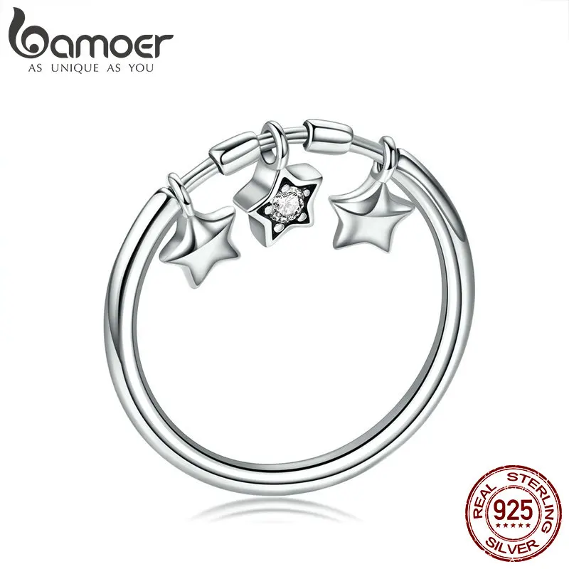Silver Ring Silver Rings 925 Sterling Silver Fashion Sparkling Dangle Star Finger Rings for Women Wedding Engagement Ring Jewelry