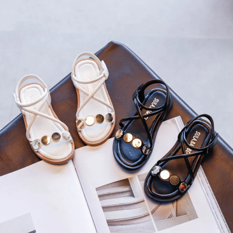 

Kids Girl Fashion Sandals for Summer Casual with Soft Bottom Non-slip Cross Strap Roman Shoes for Girls Sequins Open Toe Sandals