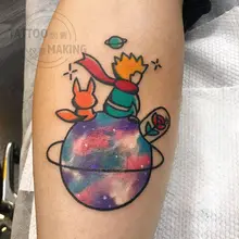 2 Pieces The Little Prince and The Fox Rose Waterproof Long-lasting Female and Male Cartoon Anime Color Tattoo Stickers