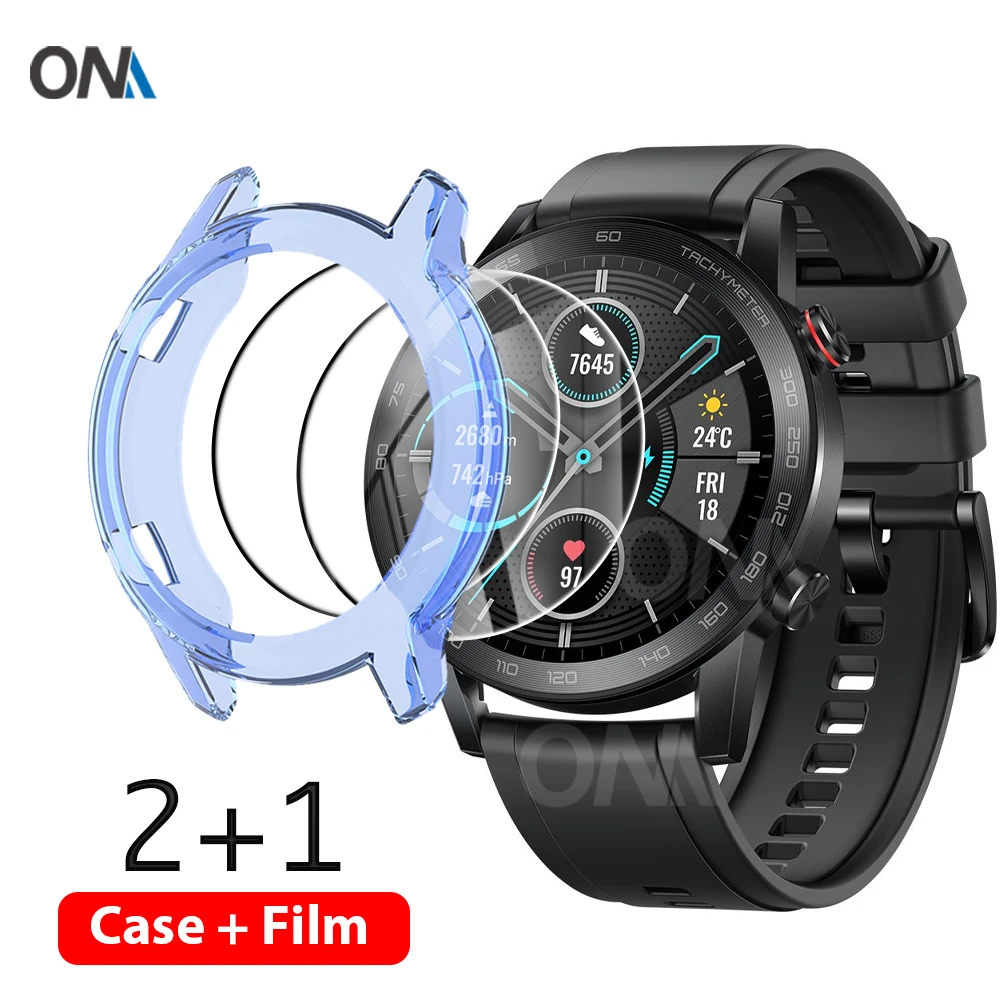 Защитный чехол 2 в 1 + Защитная пленка для экрана Huawei Honor Watch Magic 46 мм мягкий ТПУ