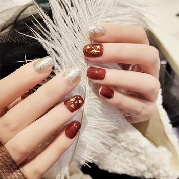 

24Pcs/boxed new style pre designs Round head Short press on nails Wearable Full Cover acrylic fake nails for girls with glue
