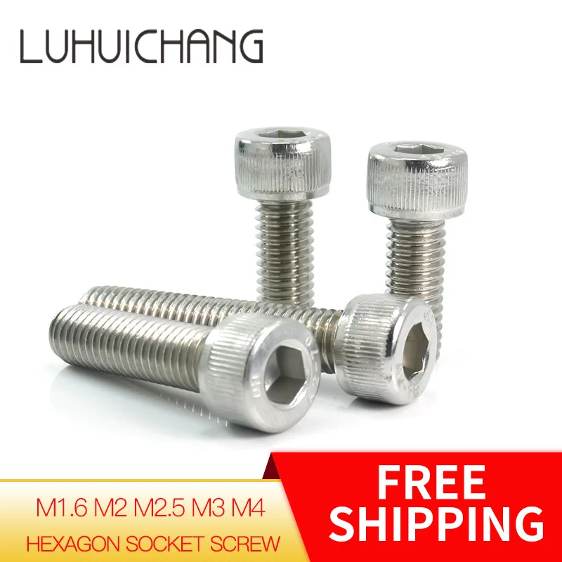

LUCHANG 50Pcs M1.6 M2 M2.5 M3 M4 304 Stainless Steel Hexagon Socket Head Cap Screws Hex Socket Screw Metric Bike Screw