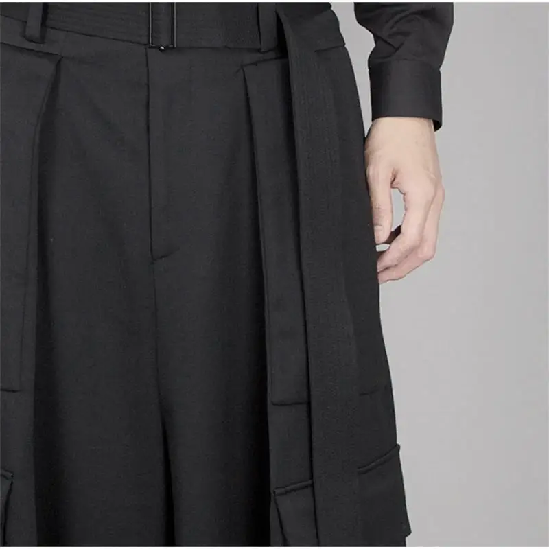 Men's new Japanese niche design singer stage style simple high-waist pants ultra long A-word bell bottoms wide leg pants