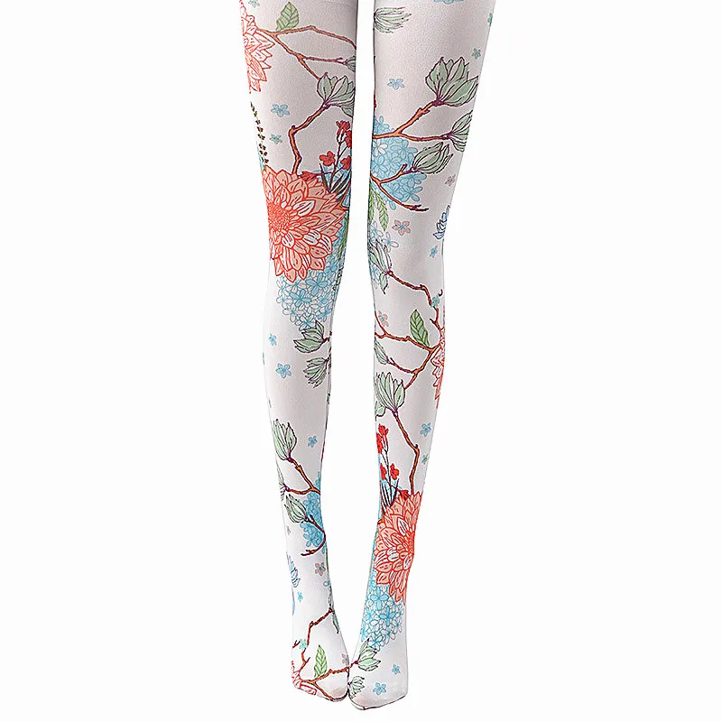 Flower White Tights Women White Print Tights Pantyhose Flower