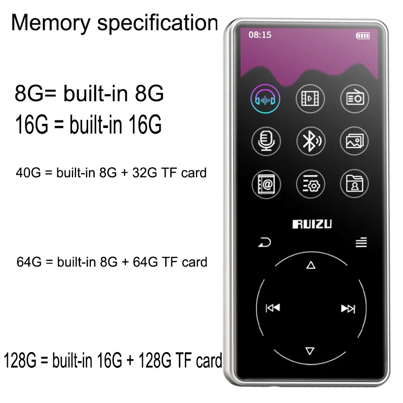 RUIZU MP3 плеер с bluetooth 4,2 и 2,4 экраном сенсорные клавиши hifi fm радио мини Спорт MP 3 музыкальный плеер портативный металлический walkman