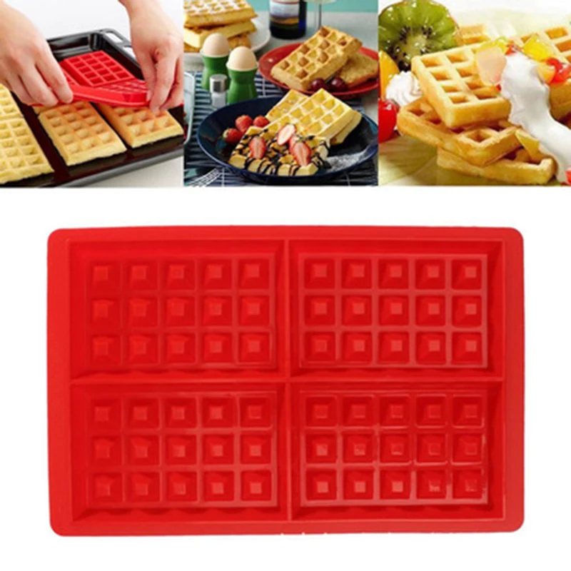 Silicone Rectangle Waffles Mold Non-stick Kitchen Cake Mould Candy Chocolate Baking Tray Molde Cocina Waffle Maker Cooking Tool