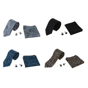 

3/pack Retro Formal Party Accessories Set Floral Neck Tie Pocket Square Cufflink for Men