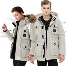 Парки для влюбленных, пуховики, утолщенные камуфляжные пары, зимняя теплая куртка-пуховик на 90% белом утином пуху, мужская верхняя одежда с капюшоном из меха енота