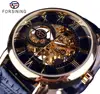 Forsining Men Watches Top Brand Luxury Mechanical Skeleton Watch Black Golden 3D Literal Design Roman Number Black Dial Clock ► Photo 1/6