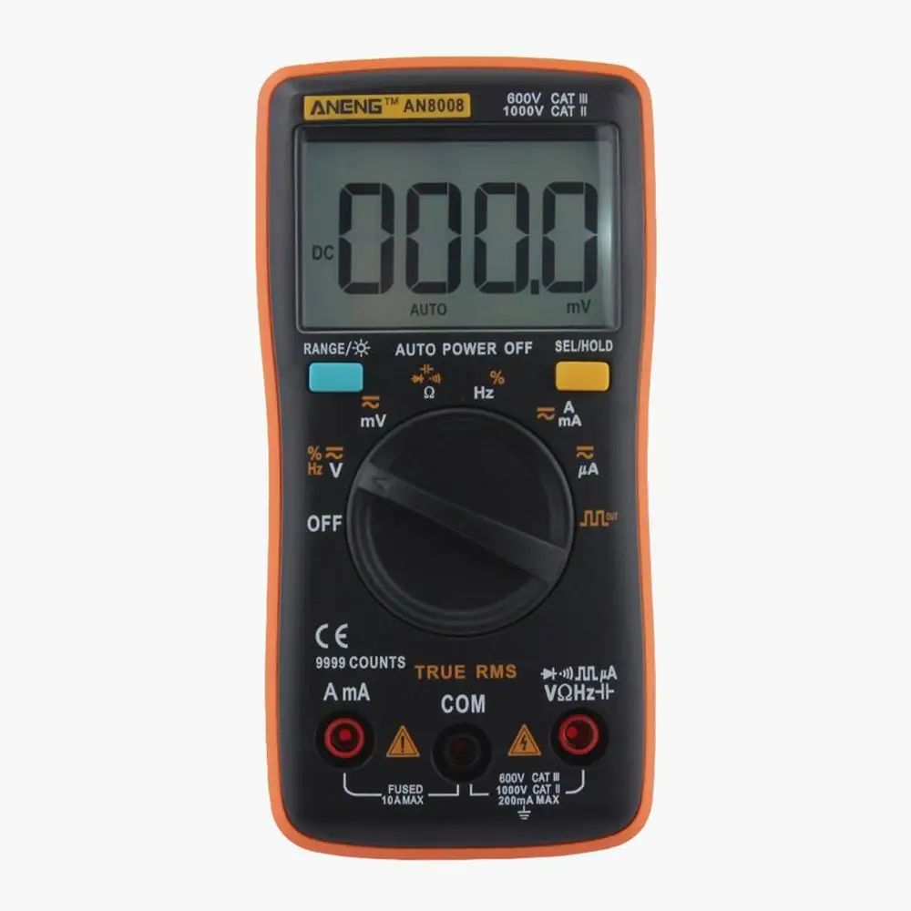 Оранжевый ANENG AN8008 Цифровой мультиметр 9999 отсчетов с подсветкой AC/DC Вольт Ампер Ом Емкость Частота Диод тестер мультиметр - Цвет: Оранжевый