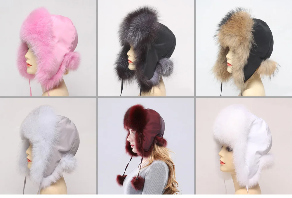Hot Sale Genuine Fox Fur Hat Russian Women Real Fur Caps Bomber Hats 100%Natural Fox Fur Caps Fashion Fur Hat Retail wholesale