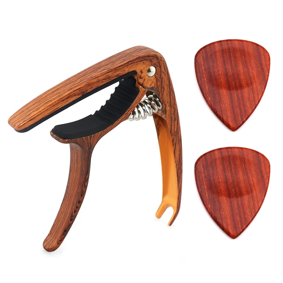 2 шт деревянные медиаторы металлический каподастр для гитары со Съемник фиксатора для акустической Народной классической гитары аксессуары для гавайской гитары - Цвет: Red Sandalwood Picks
