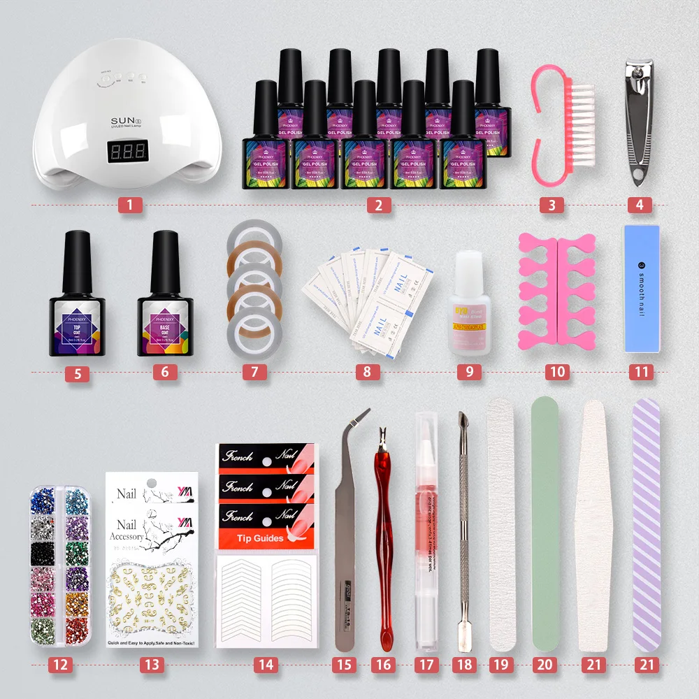 48W-Choose 10 Color Набор лаков для ногтей 24 Вт/48 Вт/80 Вт Светодиодный светильник Сушилка для маникюра Набор полуперманентных ногтей с инструментами для маникюра - Цвет: 48W-Choose 10 Color