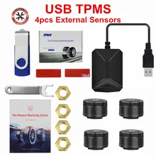 Sistema de monitoramento da pressão dos pneus do carro usb tpms para a navegação de android com 4 alarme interno/externo da pressão dos pneus do sensor