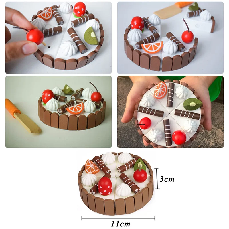 Children's Kitchen Birthday Cake Pretend Toy Wooden Magnetic Chocolate Mousse Cake Cutting Game Educational Toys For Children