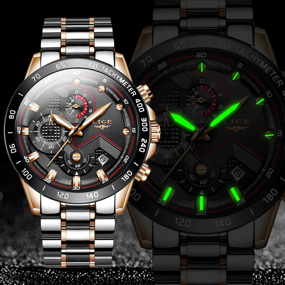 

2020 LIGE Luxury Brand Watch Men Stainless Steel Sport Watches Mens Business Quartz Wristwatch Date Male Clock Relogio Masculino