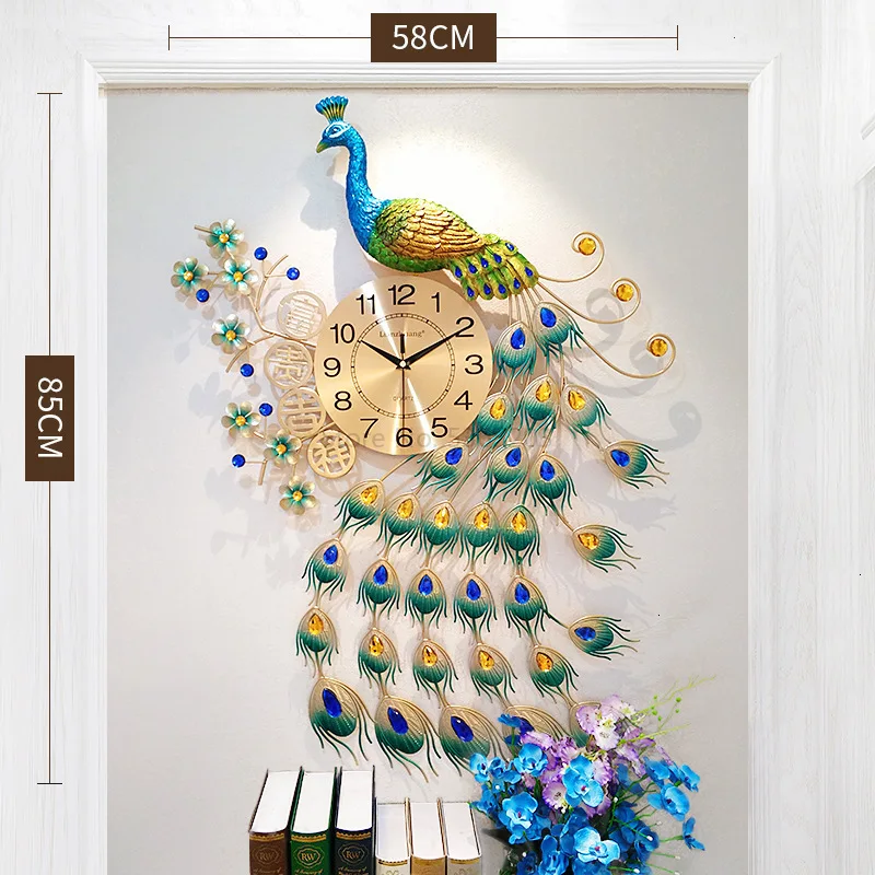 Настенные часы современный дизайн Европейский Peafowl 3D настенные часы креативные гостиная кварцевые немой Высокое качество настенные часы домашний декор - Цвет: red