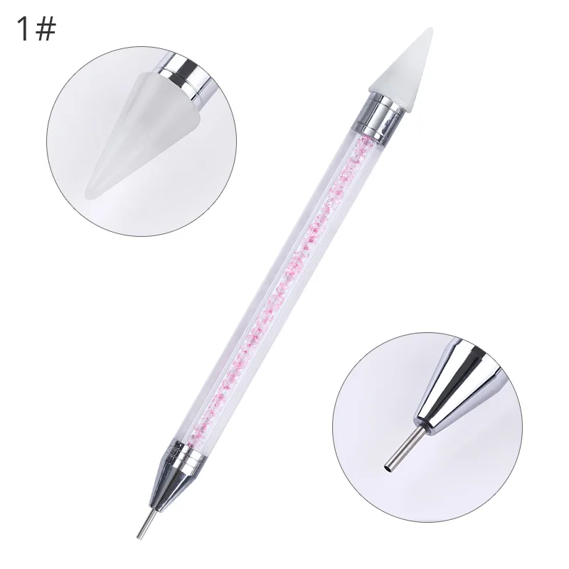 Двухсторонняя ручка для раскрашивания ногтей, бусины из горного хрусталя, шпильки, восковые карандаши, инструменты для маникюра и дизайна ногтей - Цвет: 1