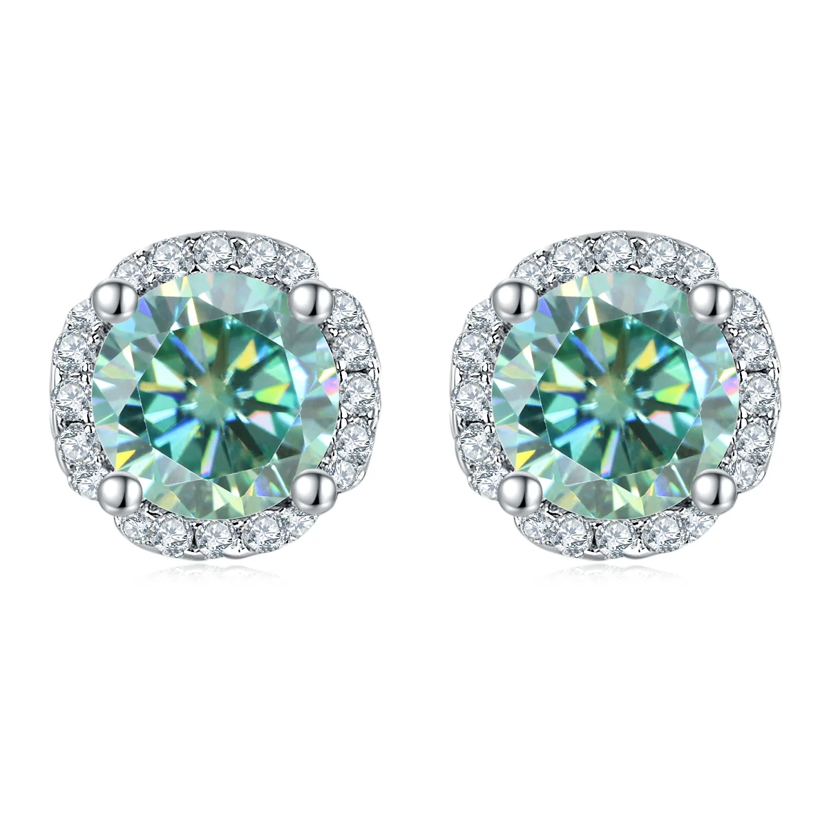 RICA FELIZ 925 Sterling Silver 6 Prong Round Stud Earrings Fine Jewelry 5mm Green Color Moissanite Earrings For Women Wedding RicaFeliz • 2022