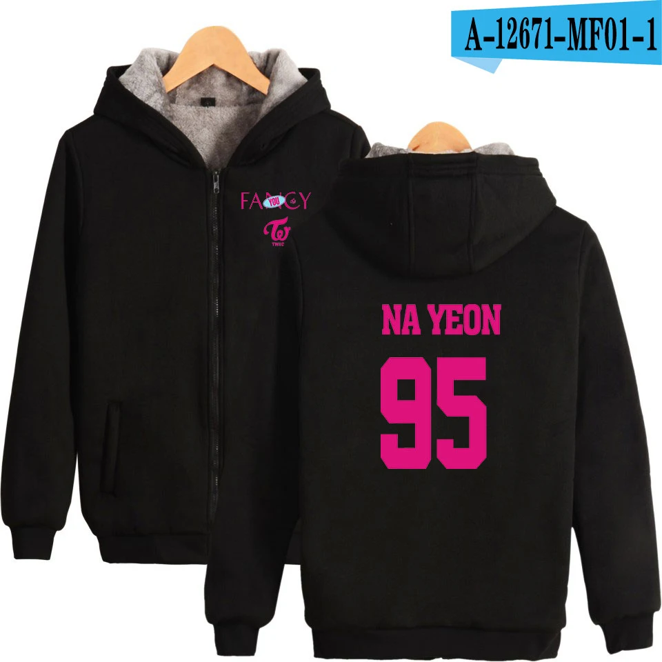 KPOP Group twice fancy Album hoodie Женская/Мужская kpop модная толстовка на молнии Повседневная утепленная толстовка на молнии - Цвет: Black