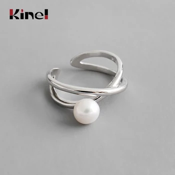 

Kinel 925 Sterling Silver Geometry Pure Finger Ring Simple Pearl Rings for Women Wedding Engagement Fine Jewelry