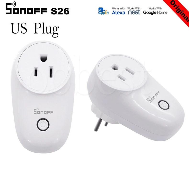 Sonoff S26 WiFi Smart Plug EU, US, UK, CN, AU, автоматизация, домашний пульт дистанционного управления, приложение, переключатель управления, работает с eWelink Alexa Google Home - Комплект: US Standard