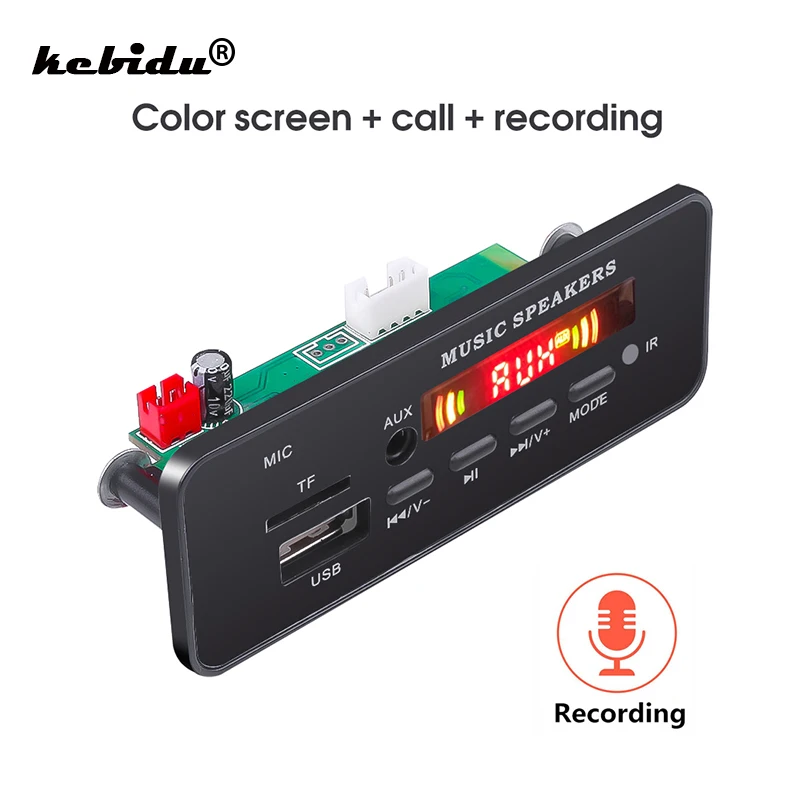 

kebidu Car Bluetooth 5.0 Radio Handsfree 5V 12V Mp3 decoder Board Panel Wireless FM Module TF Card 3.5mm USB AUX Music