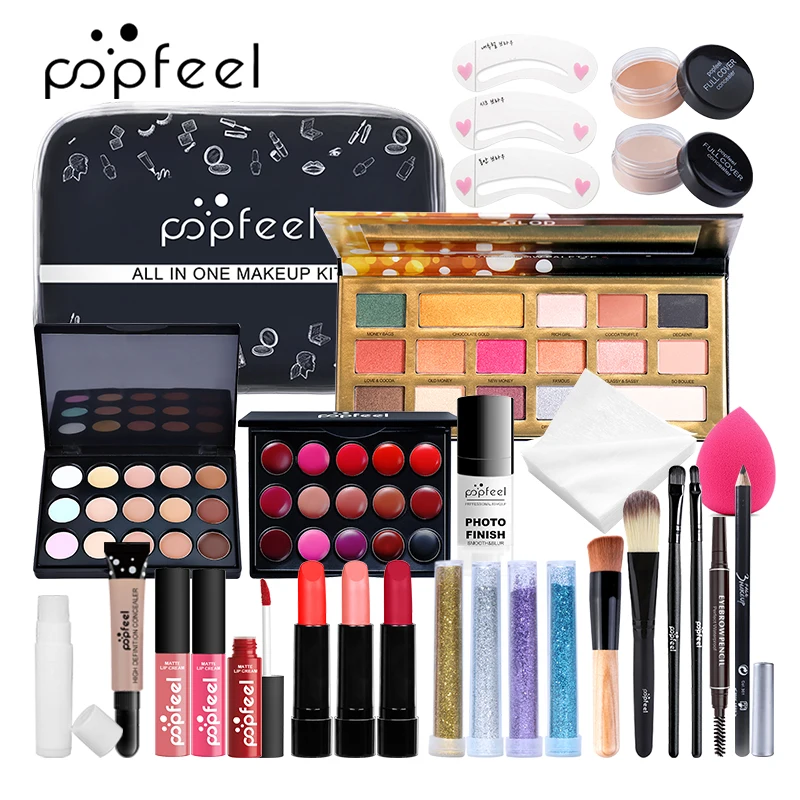 POPFEEL 27 шт. полный набор для макияжа полное лицо глаза губы косметика Помада тени