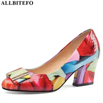 

ALLBITEFO metal decoration natural genuine leather sexy high heel shoes hot sale spring autumn fashion women shoes high heels