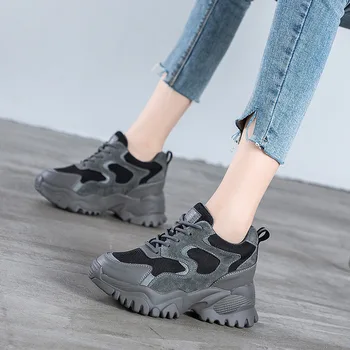 

Yiluan Leather Women's Student Mesh Breathable Platform Sneakers 2020 Famale Chunky Shoes Ladies Daddy Single Shoes Platform