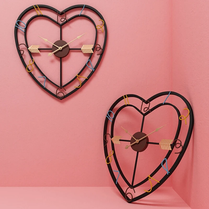 Современные минималистичные креативные настенные часы для гостиной с сердечком, железные художественные бесшумные настенные декоративные часы для домашнего декора