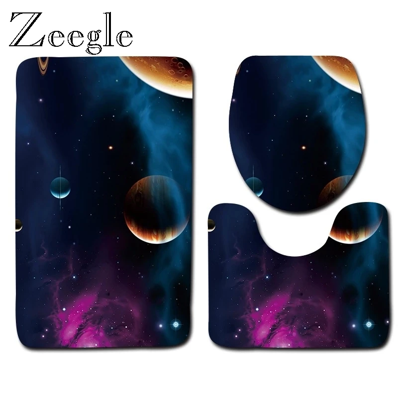 Zeegle Printed Plant Bath Set Creative Toilet Rug Suit Bathroom Non-slip Foot Mat Toilet Decor Accessories Bathroom Floor Carpet