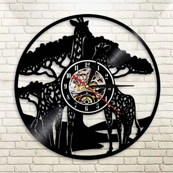 

African Animal Giraffes Vinyl Record Wall Clock Wall Watch Decor Wildlife Herbivore Giraffes Modern Wall Clock
